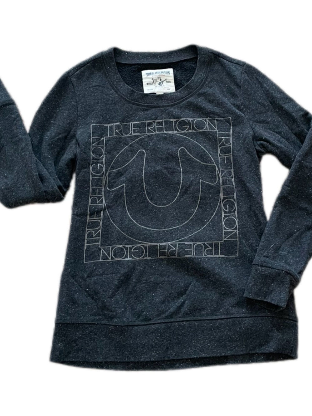 True Religion Women's Black Logo Crewneck Cutout Sweatshirt - M